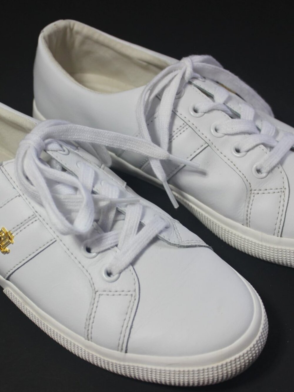 LAUREN RALPH LAUREN JANSON II WHT LEATHER SNEAKERS WITH "LRL" EMBLEM  W- 8